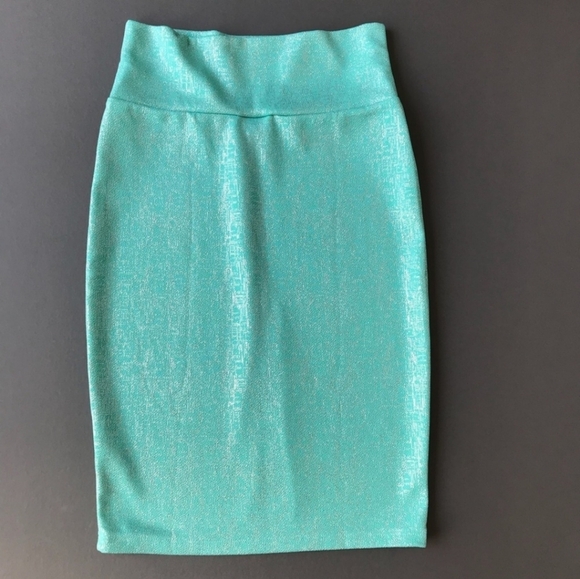 LuLaRoe Cassie metallic Aqua pencil skirt stretch size XS - Picture 2 of 4
